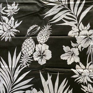 Vintage Hawaiian Fabric Black and White Pineapple Hibiscus Print Tropical Material JBJ Fabrics Inc. #50612 45&quot; by 3 yards