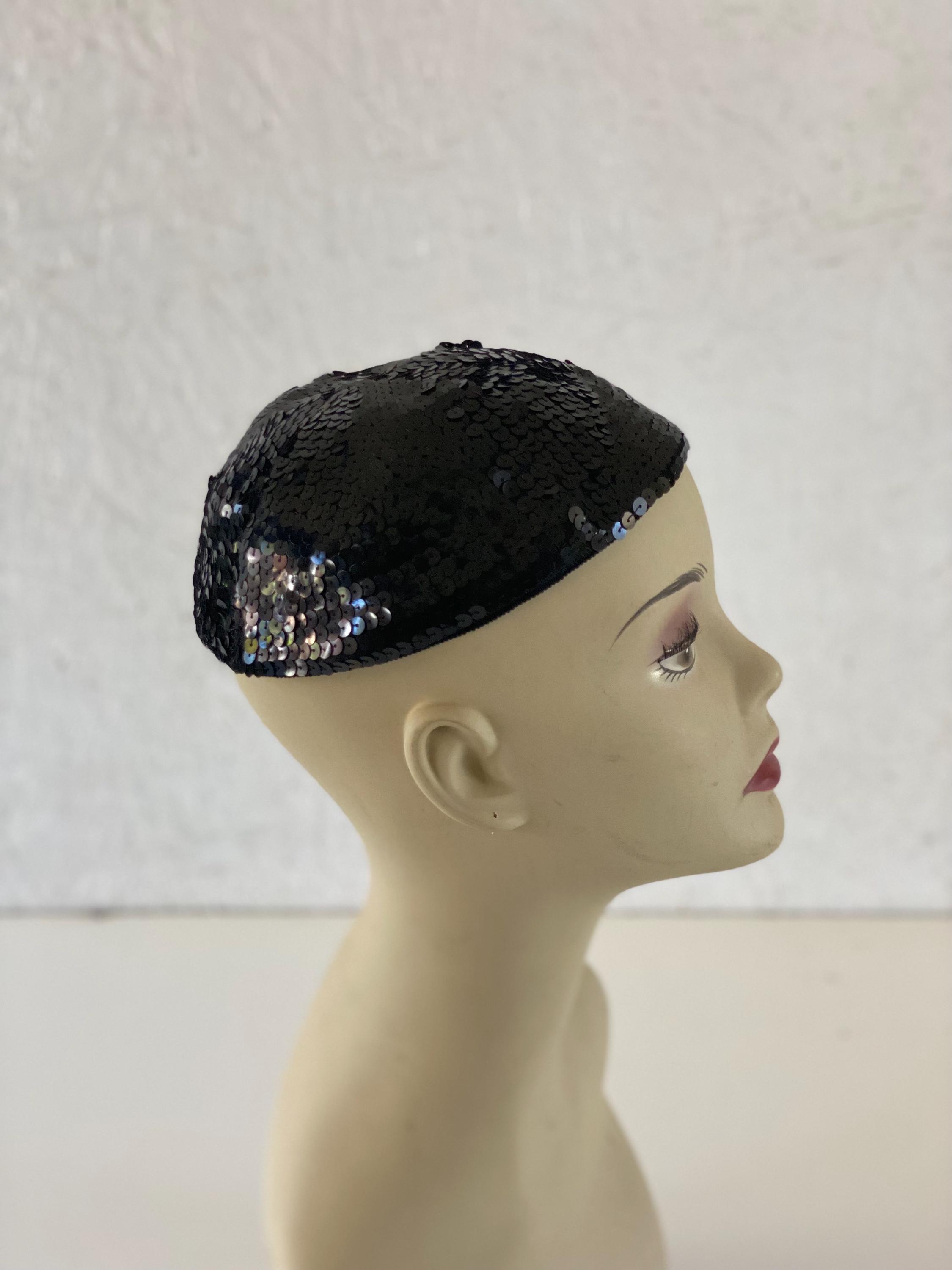 Vintage 1950s Sequin Cap Black White Sequins Hat Amazon.com: Makamsui Women Glitter Sequin Hat Military Cap  main image 2