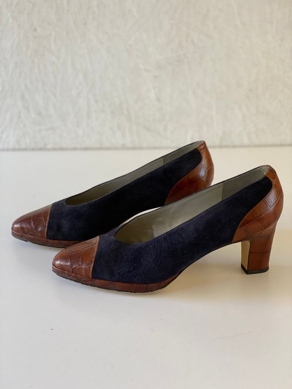 80s Liz Claiborne Suede Leather Reptile Pumps Bla… - image 2