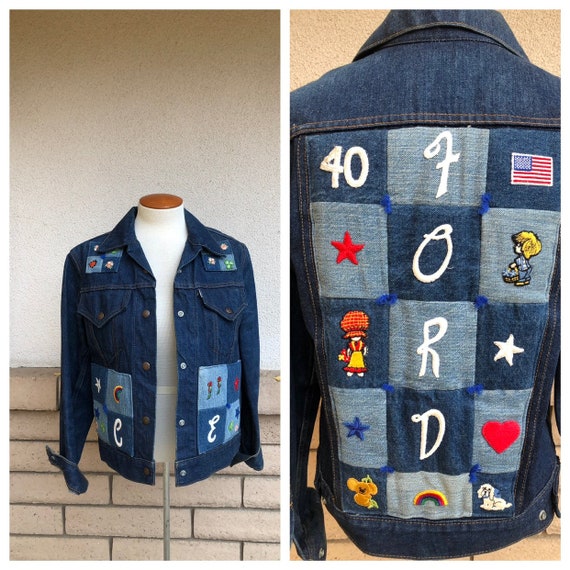 Levi s Denim Patch Jacket Vintage 80s Patchwork Appliqued ford Dark Denim Jean Jacket Rainbow Flag Koala Bear Size Medium Etsy Canada