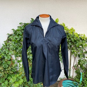 Vintage 60s 70s Jet Black Ski Shirt Nylon Windbreaker Shirt Quarter Zip Ski Shirt Aspen Skiwear Women Size Medium