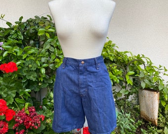 70s Denim Jean Shorts, Dark Wash Cotton Blend, JC Penney, Waist 33"