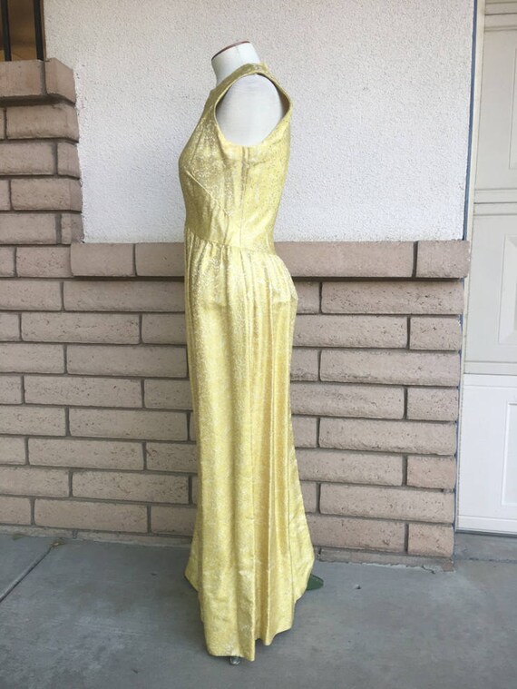 60s 70s Yellow Gold Brocade Maxi Party Dress Slee… - image 3