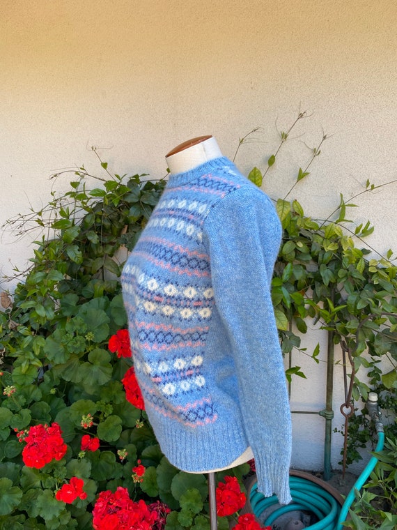 80s Pastel Wool Sweater Blue Pink Vintage Pullove… - image 3