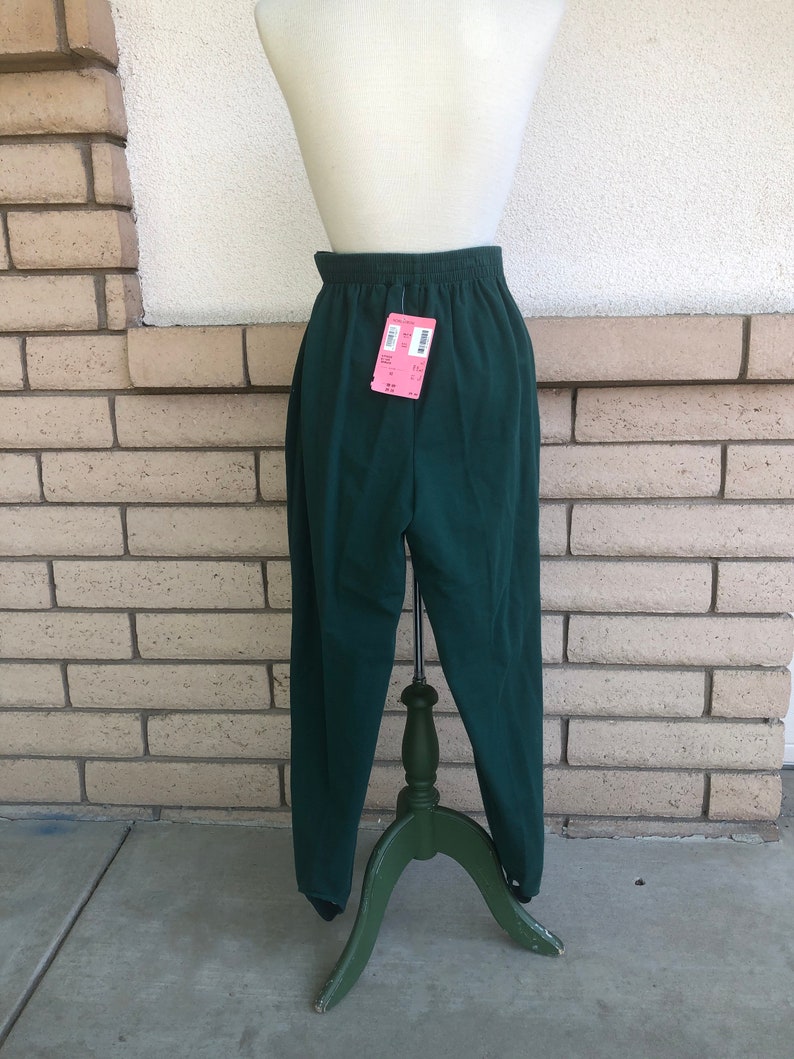Vintage NOS Evergreen Stirrup Pants Nordstrom High Waisted Green Knit Pants New With Tag Size XS Waist 24-28