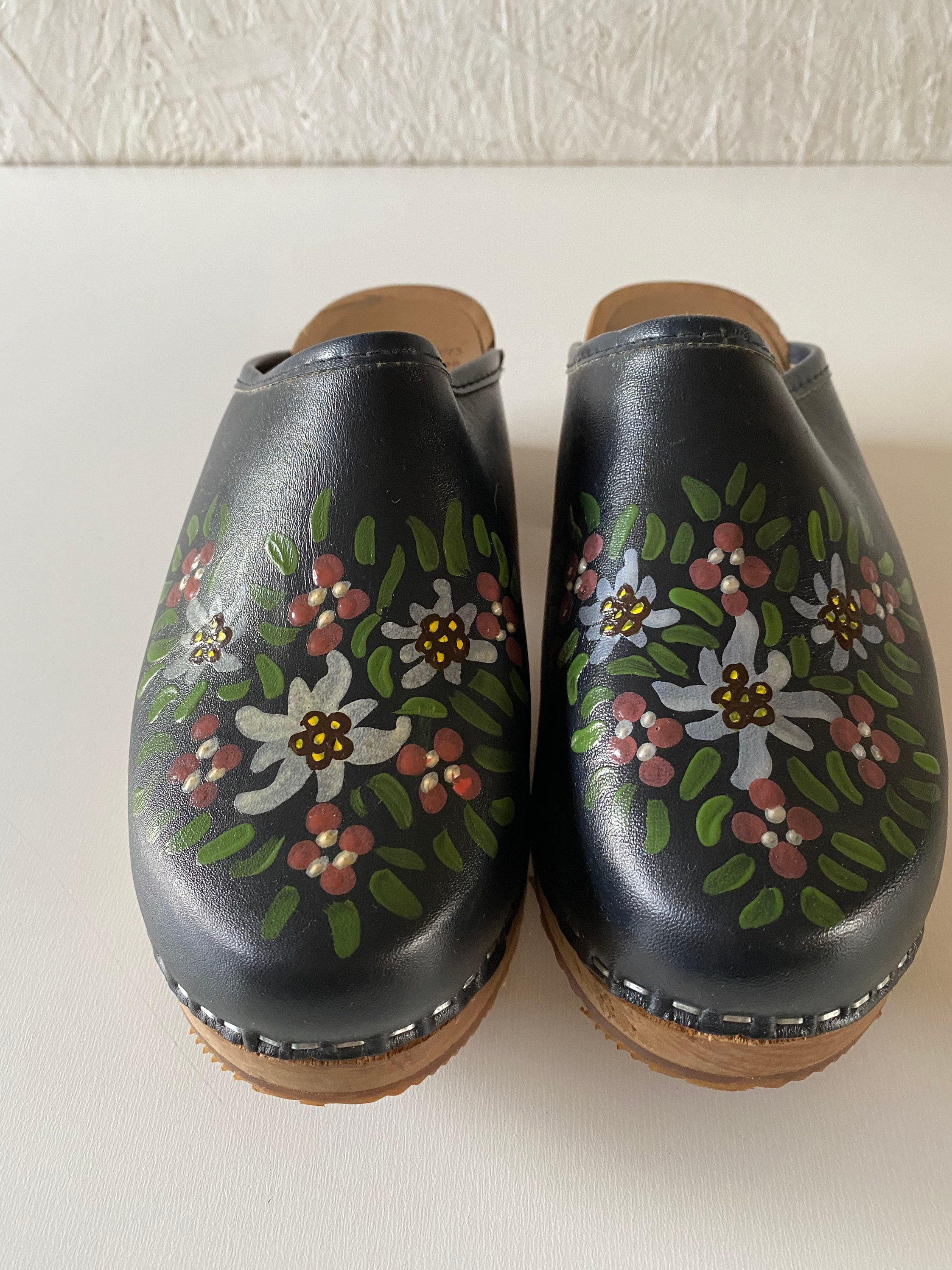 painted swedish clogs