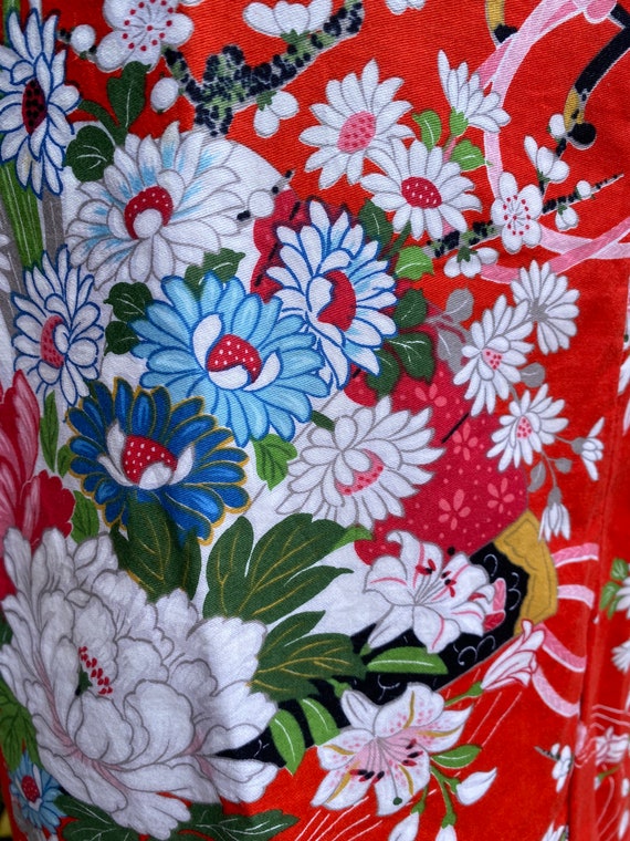 Vintage Red Floral Cotton Japanese Kimono // Full… - image 3