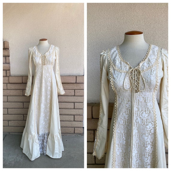 Vintage 70s Gunne Sax Lace Up Corset Maxi Dress B… - image 1