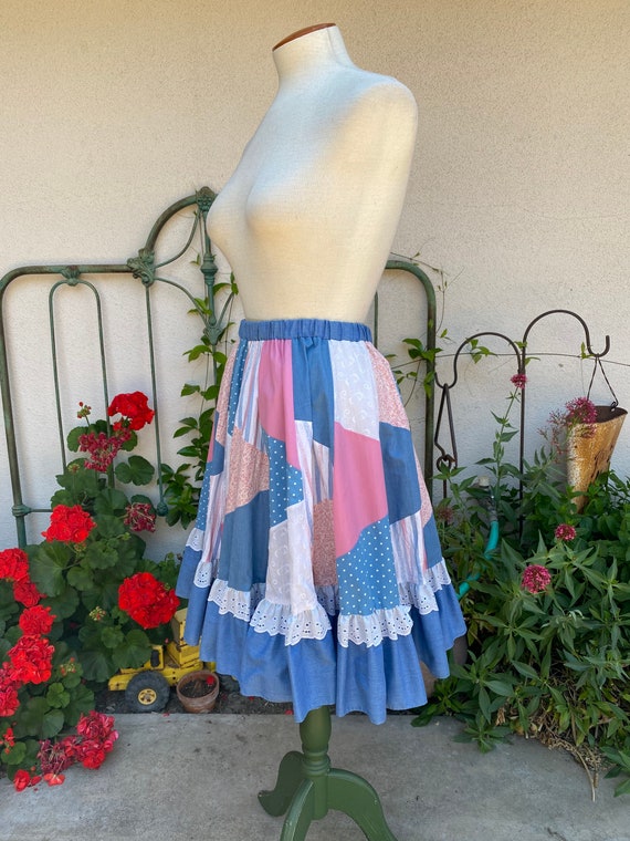 Vintage Patchwork Full Circle Skirt // Pastel Pin… - image 3