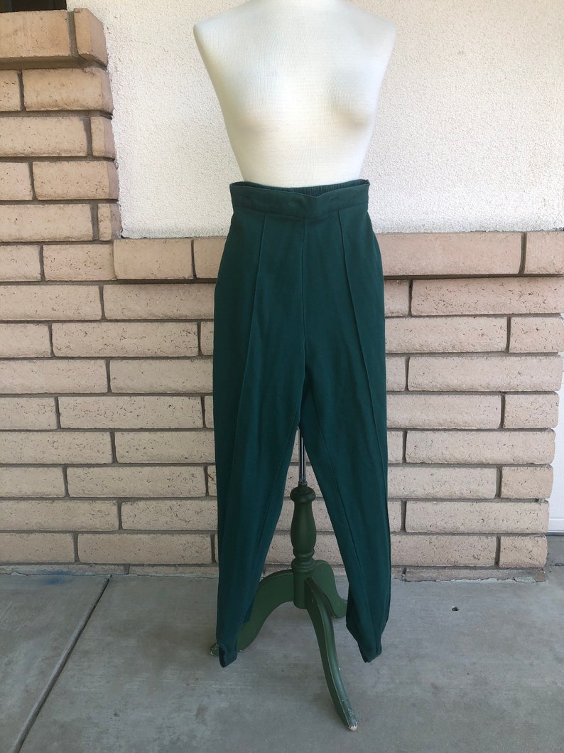 Vintage NOS Evergreen Stirrup Pants Nordstrom High Waisted Green Knit Pants New With Tag Size XS Waist 24-28
