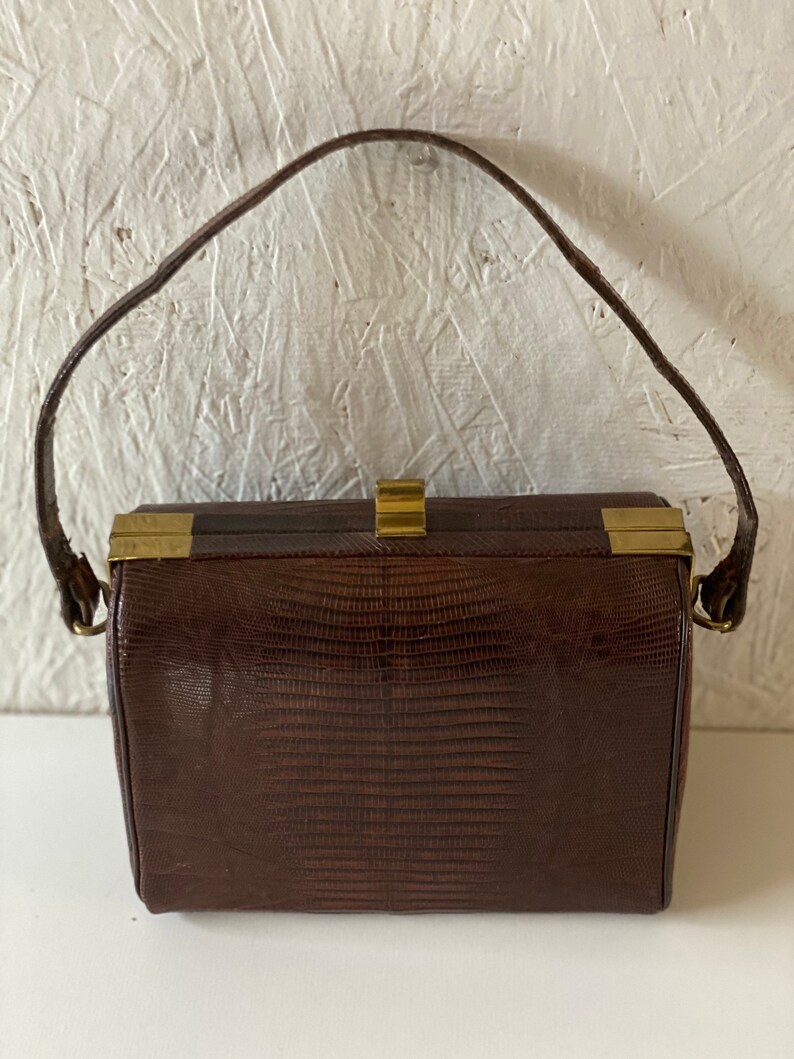 Vintage 50s Mini Reptile Handbag // Mid-Century 1950s Top Handle Exotic orders Leather Small Purse Madwed