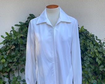 Vintage NWT 70s Catalina White Track Jacket Zip Up Solid Athletic Jacket Women Size 16 L-XL