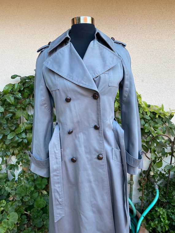 70s Gray Belted Trench Coat by Junior Gallery Zip… - image 3
