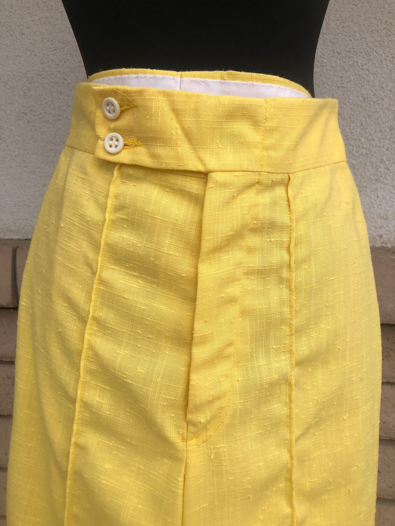 70s Sunshine Yellow Bell Bottoms High Waisted Pants Creased - Etsy