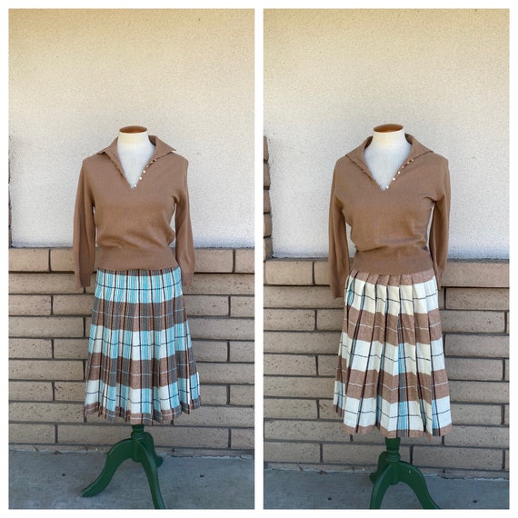 Vintage 40s Reversible Plaid Skirt Waist 24
