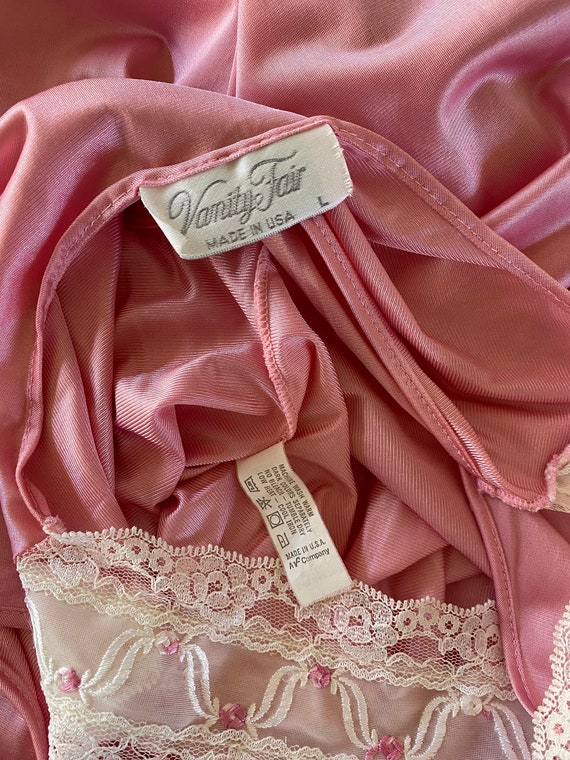 Vintage Pink Embroidered Nightgown Sleeveless Lac… - image 5