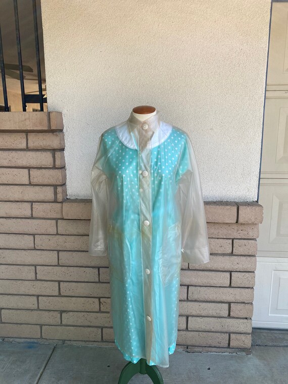 Vintage 60s Mod Clear Raincoat Button Up See Throu
