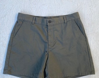 90s Y2K Dockers Flat Front Shorts Cotton High Waist Shorts Dark Army Green Size 8 Waist 33