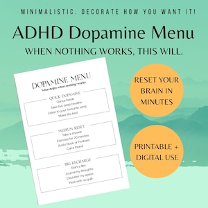 ADHD-dopaminneny, förlamningshjälp, motivationsverktyg, mental återställningsplanerare, stöd för exekutiv dysfunktion, daglig egenvård i PDF-format