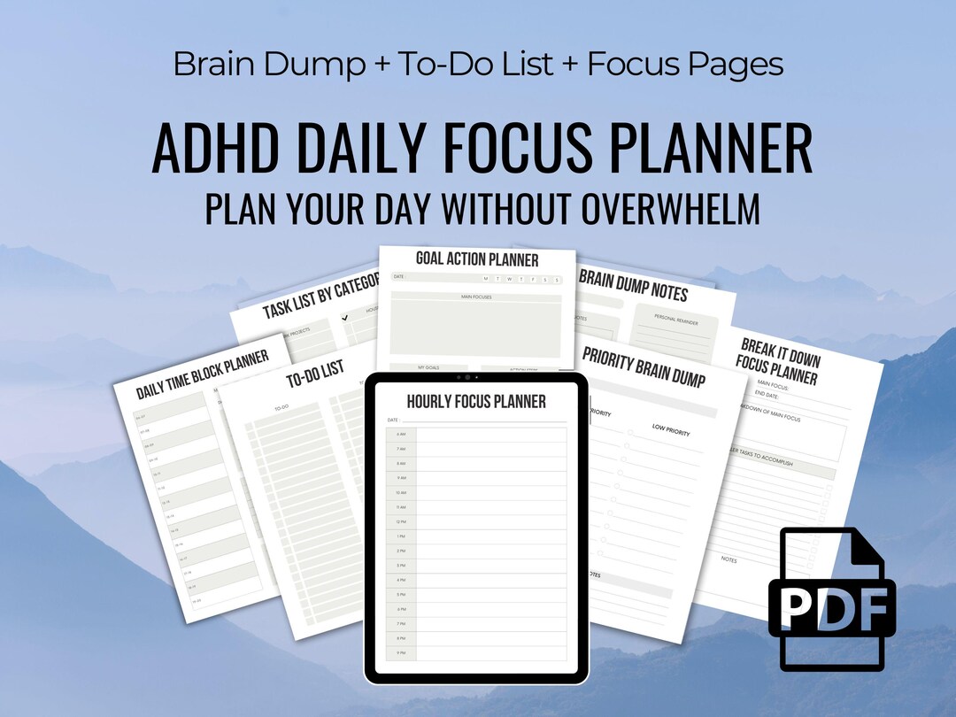ADHD Daily Planner Bundle Printable Brain Dump Worksheet, ADHD to Do ...