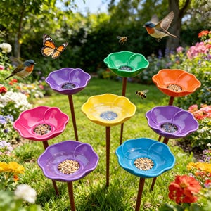 Vibrant Flower Bee Watering Station, Butterfly Puddler Stakes, Pollinator Safe Water Feeder, Garden Decor