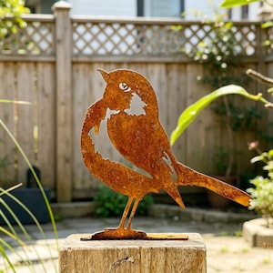 Rusty Metal Robin Silhouette | Weathered Steel Garden Decor, Yard Art, Bird Lover Gift