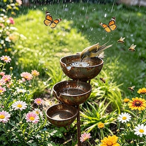 Rustic Tiered Metal Bird Bath: 3-Tier Garden Water Fountain, Vintage Style Birdbath Decor