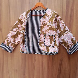 Handmade Quilted Cotton Kantha Jacket, Reversible Floral Print, Bohemian Style