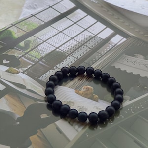 Matter schwarzer Onyx Armband - Minimalistischer Stapelschmuck, Unisex