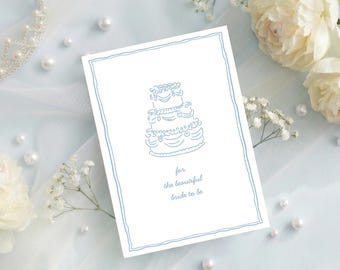 Convite de casamento imprimível com estética vintage, chá de panela minimalista com tema "Algo Azul", download digital 5x7, para a noiva.