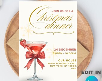 Plantilla editable de invitación para cena navideña (5x7) Producto descargable digitalmente