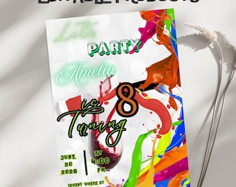 Invitación para beber y pintar, diseño Canva editable (5x7), descarga digital.