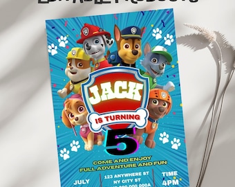 Invitación de cumpleaños editable de Paw Patrol, invitación para fiesta infantil (descarga digital)
