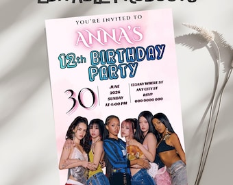 Invitación de cumpleaños de Katseye, estilo retro de Gameboy, plantilla editable (descarga digital)