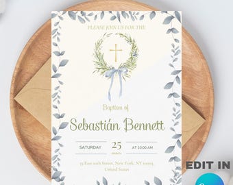 Plantilla de invitación de bautismo editable (5x7) Producto descargable digitalmente