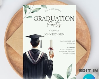 Plantilla editable para ceremonia de graduación (5x7) Producto descargable digitalmente