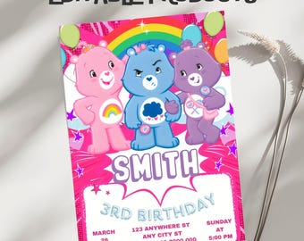 Invitación de cumpleaños de los Ositos Cariñositos, invitación de fiesta editable (descarga digital)