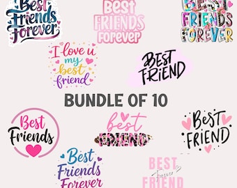 Paquete de imágenes PNG de amistad / Diseños de sublimación con frases de amistad (10 archivos)