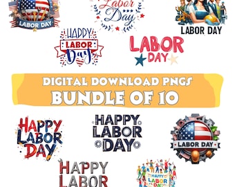Paquete de imágenes PNG para el Día del Trabajo / 10 diseños de sublimación con frases para trabajadores (descarga digital)
