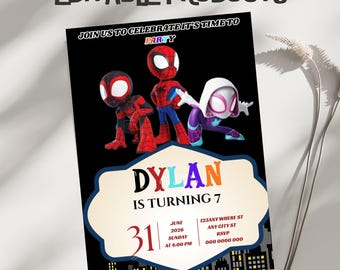 Plantilla editable e imprimible para invitación de cumpleaños de Spiderman (5x7) Producto digital descargable