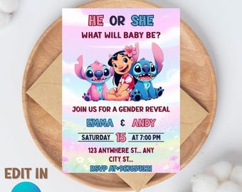 Plantilla editable de invitación para fiesta de revelación de género (5x7) Producto descargable digitalmente