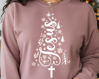 Jesus Weihnachtsbaum SVG PNG | Christliche Weihnachts-Shirt Motive | Urlaub Glaube Kunst | Religiöser Bibelvers | Digitaler Download