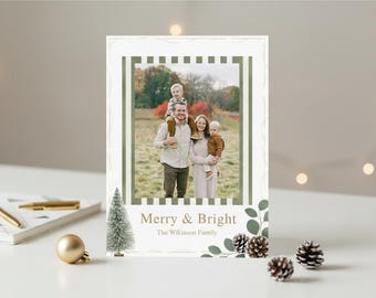 Bearbeitbare Familienfoto Weihnachtskarte, Canva Vorlage, Merry & Bright Printable Digital (Digitaler Download)