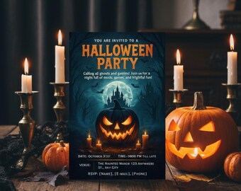 Halloween Party Einladung - Spooky House Canva Template (Digitaler Download)