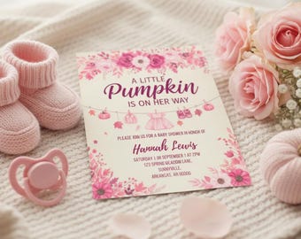 Kleine Kürbis-Babyparty-Einladung | Florale Leinwandvorlage ( 13 x 18 cm)