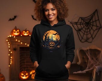 Spukhaus Halloween Kürbis PNG, Gruseliges Mond Design (Digitaler Download)