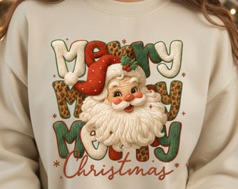 Leopard Frohe Weihnachten Santa Png, Garn häkeln Santa Sublimation, hochauflösende Weihnachten digitaler Download, Weihnachtsdekor PNG