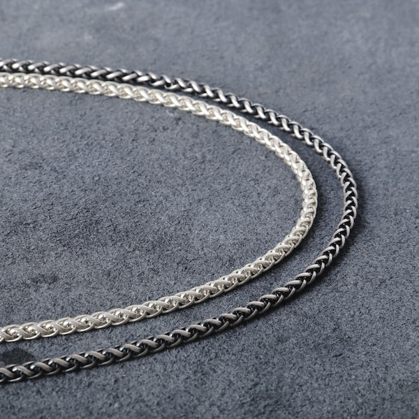 2 mm Weizen Kette in oxidiertem Sterling Silber Unisex Twist Halskette
