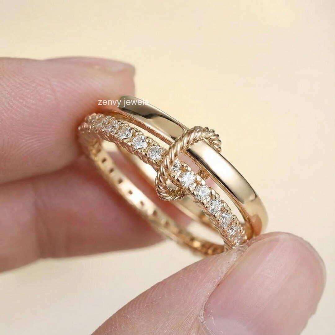 Multi Link Rings Spinner Ring, Multi Link Round Diamond Connector Ring, Moissanite ...