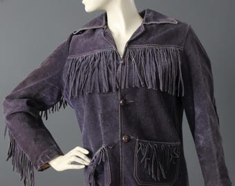 Vintage 70s Purple Suede Fringe Jacket | Boho Western Coat